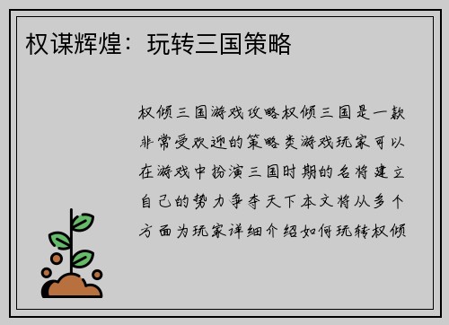 权谋辉煌：玩转三国策略
