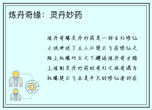 炼丹奇缘：灵丹妙药