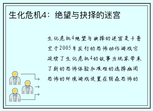 生化危机4：绝望与抉择的迷宫
